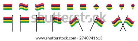 Mauritius Flag Vector Icon Set, National Flag of Mauritius in Different Shapes and Styles.