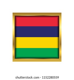Mauritius Flag Vector Square Icon - Illustration, Flag of Mauritius. Abstract concept, icon,golden square, button. Raster illustration on white background.