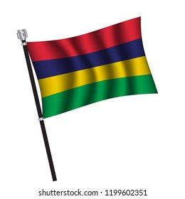 Mauritius flag , flag of Mauritius waving on flag pole, vector illustration EPS 10.