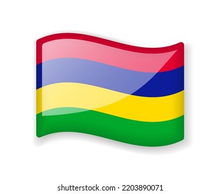 Mauritius flag - Wavy flag bright glossy icon isolated on white background