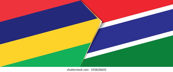 Banderas de Mauricio y Gambia, dos banderas vectoriales símbolo de relación o enfrentamiento.