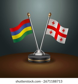 Mauritius and Georgia Republic table flags relation  with gradient backgrund. Vector Illustration