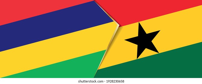 Mauritius and Ghana flags, two vector flags symbol of relationship or confrontation.