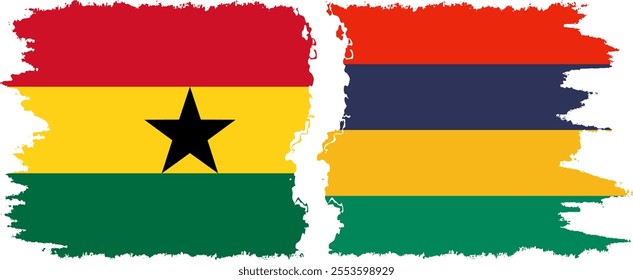 Mauritius and Ghana grunge flags connection, vector