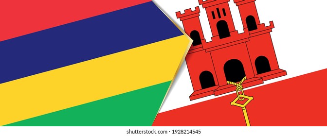 Mauritius and Gibraltar flags, two vector flags symbol of relationship or confrontation.