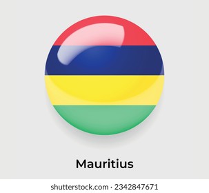 Isla Mauricio lustroso bandera nacional burbuja forma redonda icono de ilustración vectorial