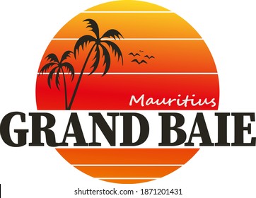 Mauritius Grand Baie concept in vintage graphic style for t-shirt and other print production on white background, vector illustration
