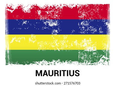 Mauritius grunge flag isolated vector in official colors and Proportion Correctly. country's name label in bottom