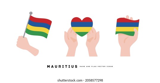  [Mauritius] Hand and national flag icon vector illustration