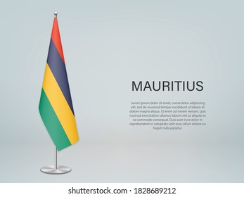 Mauritius hanging flag on stand. Template for politic conference banner