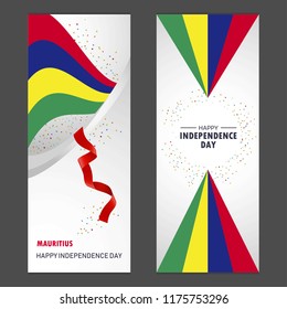 Mauritius Happy independence day Confetti Celebration Background Vertical Banner set