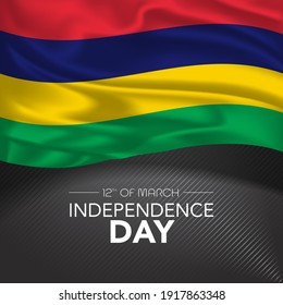 Mauritius happy independence day greeting card, banner, vector illustration. Mauritian memorial holiday 12th of March design element with realistic flag with stripes, square format