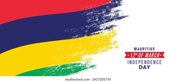 Mauritius happy independence day greeting card, banner vector illustration. Mauritian national holiday 12th of March design element with distressed flag