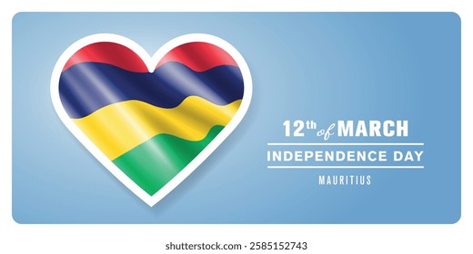 Mauritius happy independence day greeting card, banner vector illustration. Mauritian national holiday 12th of March design element with 3D flag