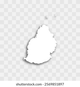 Mauritius high detailed vector representation of country silhouette. White color on transparent background with dropped shadow. For educational, decorative, or informational use.