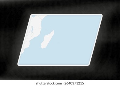 Mauritius Highlighted in Flag Colors on Geographic Map. Modern Map on a dark abstract backdrop.
