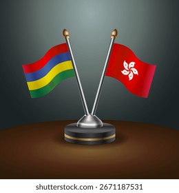 Mauritius and Hong Kong table flags relation  with gradient backgrund. Vector Illustration