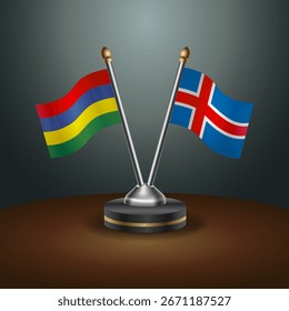 Mauritius and Iceland table flags relation  with gradient backgrund. Vector Illustration