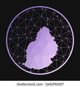 Mauritius icon. Vector polygonal map of the island. Mauritius icon in geometric style. The island map with purple low poly gradient on dark background.