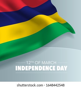 Mauritius independence day greeting card, banner, vector illustration. National day 12th of March background with elements of flag, square format