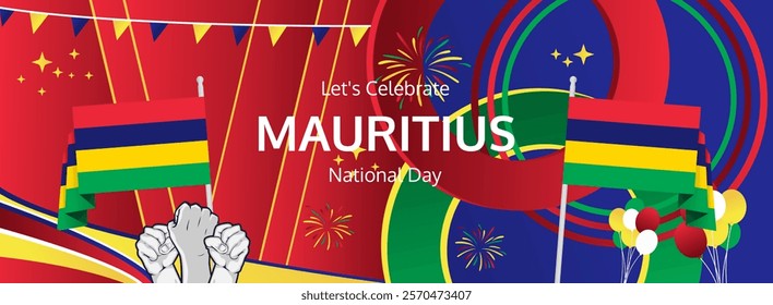 Mauritius Independence Day greeting wide banner. 12 March Happy Mauritius National Day. Holidays illustration concept. Great for event like carnival, feast poster, support, culture and tourism