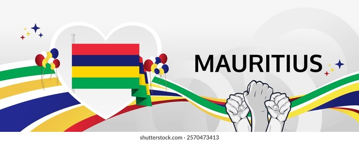 Mauritius Independence Day greeting wide banner. 12 March Happy Mauritius National Day. Holidays illustration concept. Great for event like carnival, feast poster, support, culture and tourism