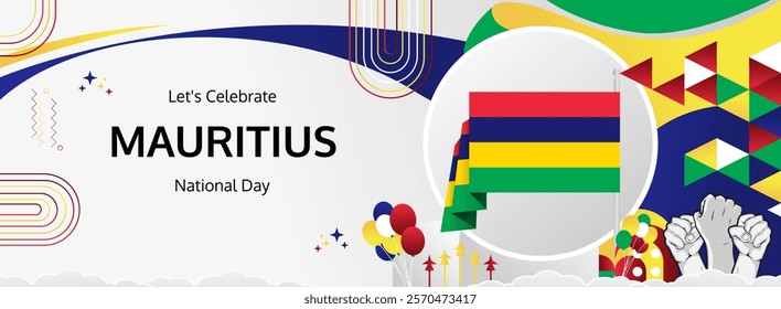 Mauritius Independence Day greeting wide banner. 12 March Happy Mauritius National Day. Holidays illustration concept. Great for event like carnival, feast poster, support, culture and tourism