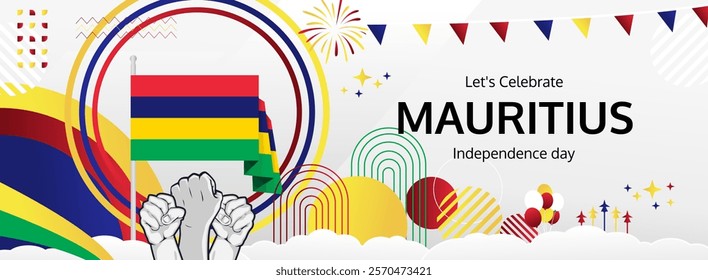 Mauritius Independence Day greeting wide banner. 12 March Happy Mauritius National Day. Holidays illustration concept. Great for event like carnival, feast poster, support, culture and tourism