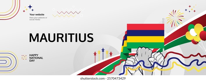 Mauritius Independence Day greeting wide banner. 12 March Happy Mauritius National Day. Holidays illustration concept. Great for event like carnival, feast poster, support, culture and tourism