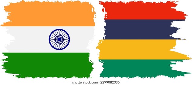Mauritius and India grunge flags connection, vector