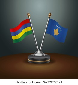 Mauritius and Kosovo table flags relation  with gradient backgrund. Vector Illustration