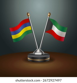 Mauritius and Kuwait table flags relation  with gradient backgrund. Vector Illustration