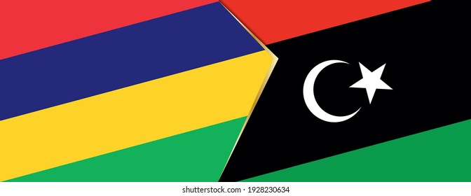 Mauritius and Libya flags, two vector flags symbol of relationship or confrontation.