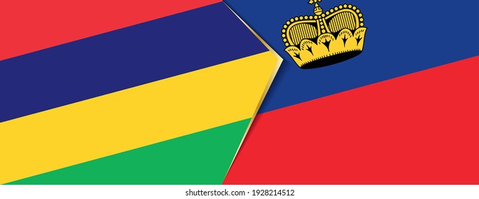 Mauritius and Liechtenstein flags, two vector flags symbol of relationship or confrontation.