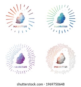 Mauritius low poly sunburst set. Logo of island in geometric polygonal style. Vector illustration.