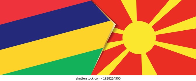 Mauritius and Macedonia flags, two vector flags symbol of relationship or confrontation.