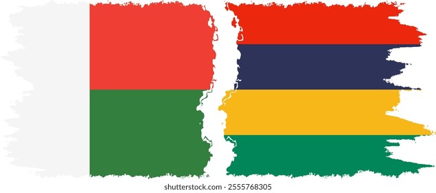 Mauritius and Madagascar grunge flags connection, vector
