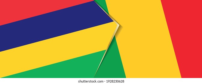 Mauritius and Mali flags, two vector flags symbol of relationship or confrontation.