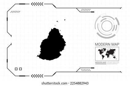 Mapa de Mauricio del marco digital negro HUD, GUI, interfaz de interfaz de usuario vector de radar.