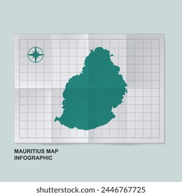 Mauritius map country in folded grid paper