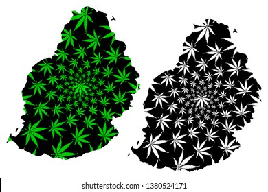 Mauritius - map is designed cannabis leaf green and black, Republic of Mauritius map made of marijuana (marihuana,THC) foliage,