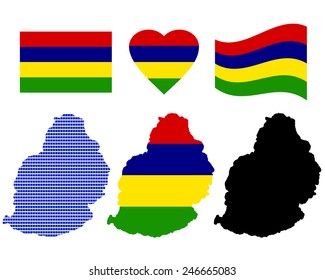 Mauritius map different types and symbols on a white background 