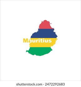 Diseño de colores de mapas y banderas de Mauricio sobre fondo blanco