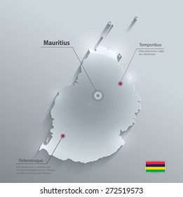 Mauritius map flag glass card paper 3D vector