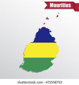 Mauritius map with flag inside and ribbon