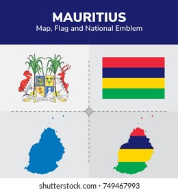 Mauritius Map, Flag and National Emblem 
