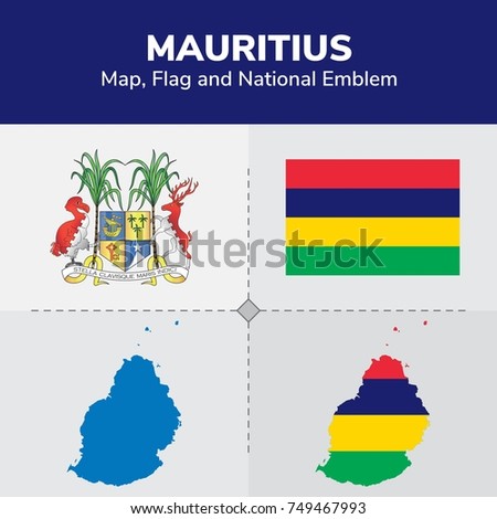 Mauritius Map, Flag and National Emblem 