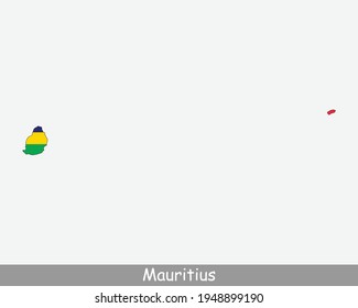 Mauritius Map Flag. Map of the Republic of Mauritius with the Mauritian national flag isolated on white background. Vector Illustration.