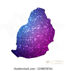 Mauritius-Karte in geometrischem Wireframe-Blau mit violettem polygonalem Farbverlauf-Grafik auf weißem Hintergrund. Vektorgrafik Eps10.