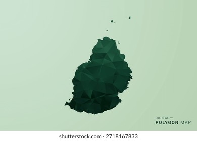 Mauritius Karte - Vektor Illustration im Stil eines grünen Polygons, Geometrisches Design mit niedrigem Poly und sauberer Silhouette auf weichgrünem Hintergrund.